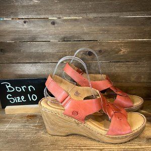 New Womens Born‎ Nina Red Leather Strappy Wedge Heeled Casual Sandals Size 10 M